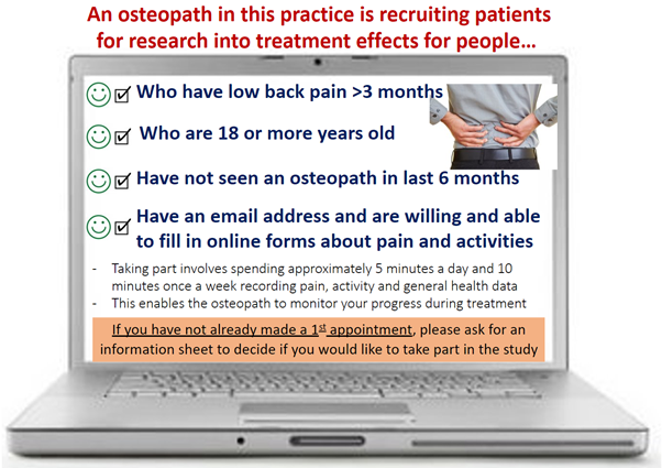 A poster recruiting volunteers for an osteopathic research study